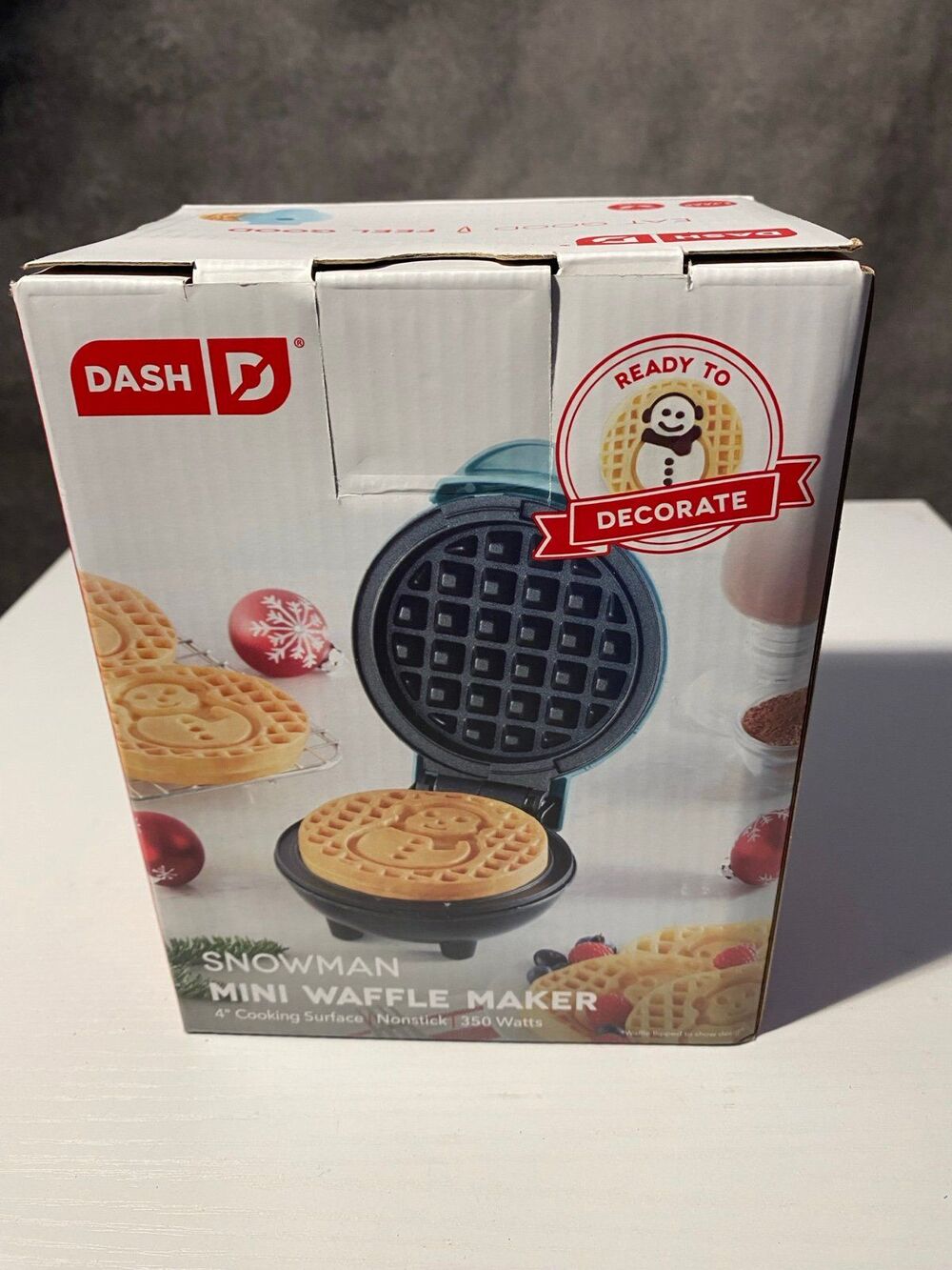 Dash Snowman Mini Waffle Maker Aqua Blue Non-Stick 4" Electric Waffle Iron NIB